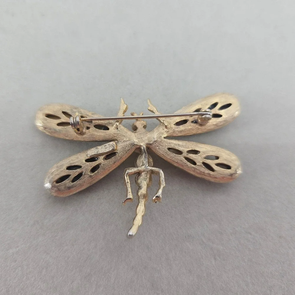 Unbranded Brooch Womens OS Dragonfly Gold Faux Pearl Mixed Stone EUC